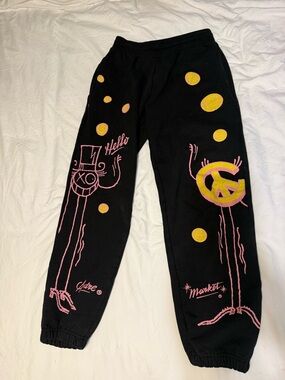 Market Black Graphic Joggers with Pink & Yellow Art